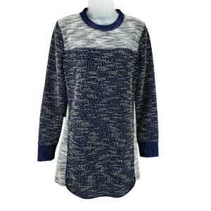 BCBGeneration S‎ Sweater Dress Women Long Sleeve Dark Navy White 3D Textured NEW